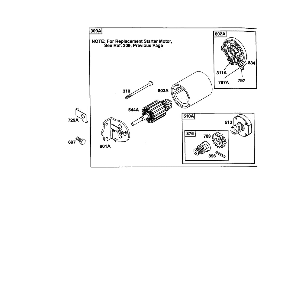 Replacement Starter Motor Diagram and Parts List for 198700-198799 0141 Briggs and Stratton Engine